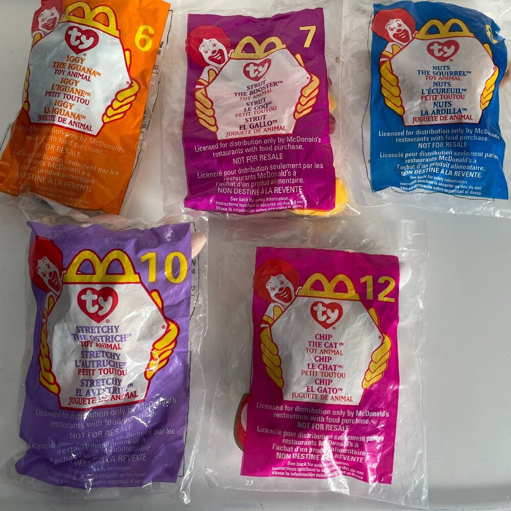 New 1999 TY  Beanie Babies Original McDonalds 5 - Strut Iggy Nuts Chip Stretchy